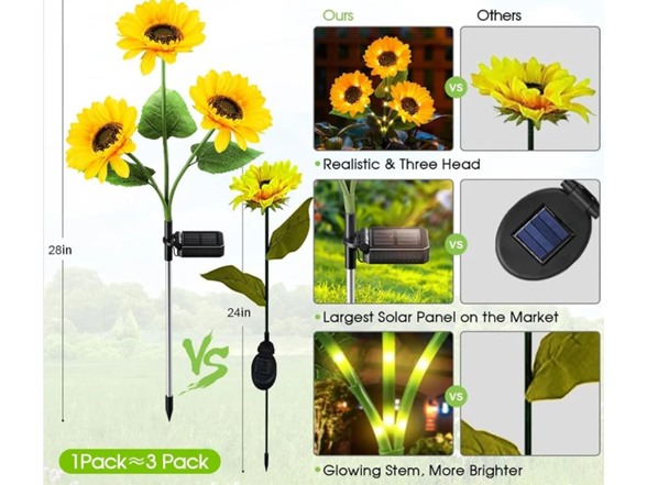 Hakol 3 Pack Solar Garden Lights with 9 Sunflower Lights