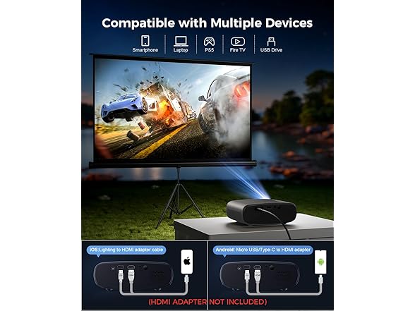 ELEPHAS Projector with WiFi & Bluetooth - 800 ANSI Lumens HD Home Theater, Officially Licensed Prime Video/YouTube, Auto Keystone, HDMI/USB, iOS & Android Compatible (Open Box)