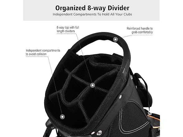 Mayjooy Golf Stand Bag, Portable Golf Bag w/8 Way
