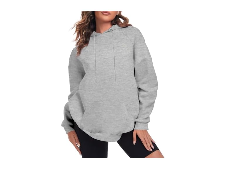 FKEEP Oversize Hoodies Women Fleece Crewneck Sweatshirt Casual Long Sleeve Pullover Tops with Pockets(Grey,XX-Large)