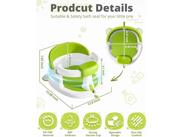 ONTHEWEI Ice Green Baby Bath Seat
