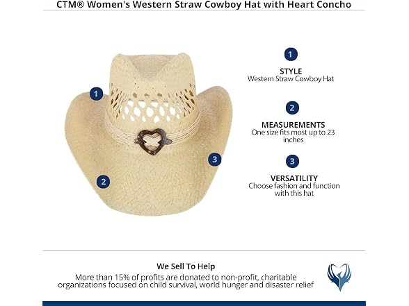 CTM Women's Western Straw Cowboy Hat