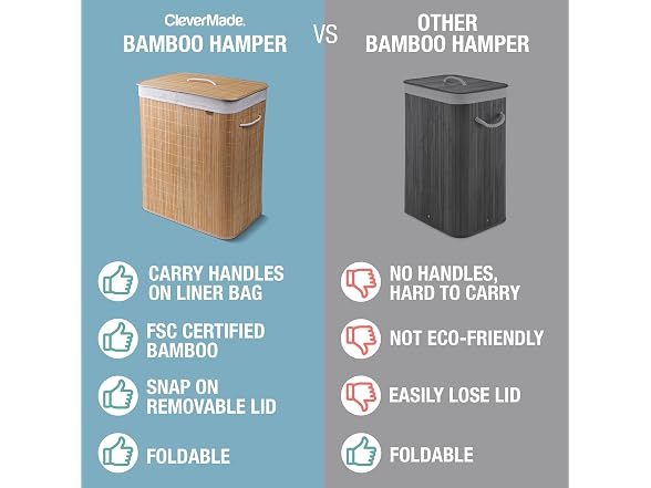 CleverMade Bamboo Laundry Hamper Double with Lid, 103L
