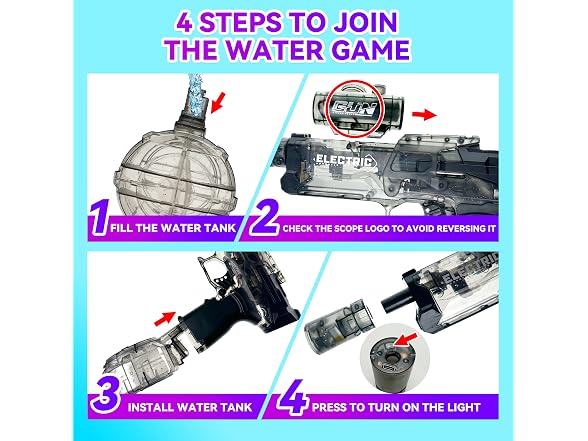 Electric Water Gun w/ LED Lights 4-Pack