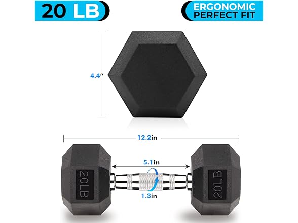 Gymnastics power 20 LB Hex Dumbbell Weight - Gallery 4