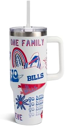 The Memory Company Official Licensed 40oz Team Spirit Stainless Steel Tumbler - Vacuum-Insulated Double-Wall Travel Cup With Handle and Straw Lid