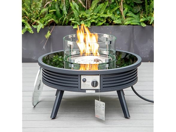 LeisureMod Walbrooke Modern Outdoor Round Fire Pit Table Black