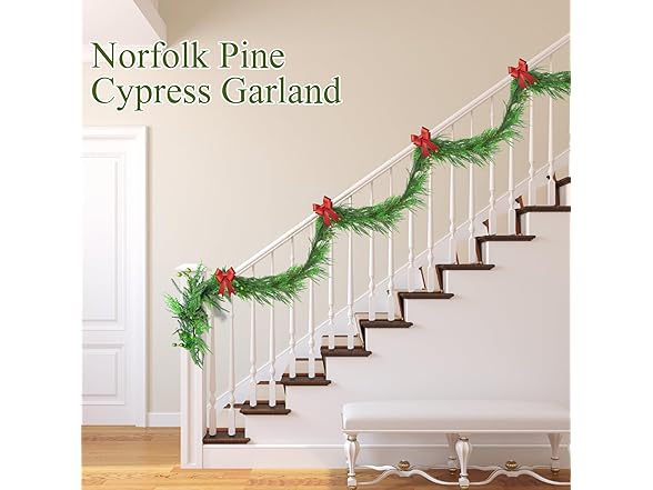 TISEMENT Norfolk Pine Cypress Garlands with Green Berry, 6Ft