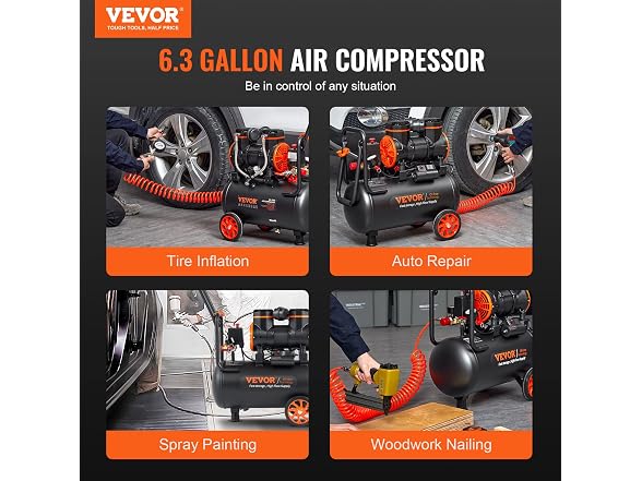 6.3 Gallon Air Compressor, 2 HP 3.35 CFM@90PSI