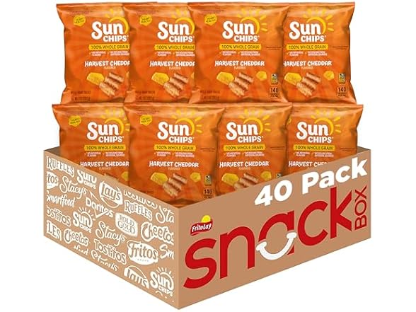 40PK SunChips 100% Whole Grain Chips, Harvest Cheddar