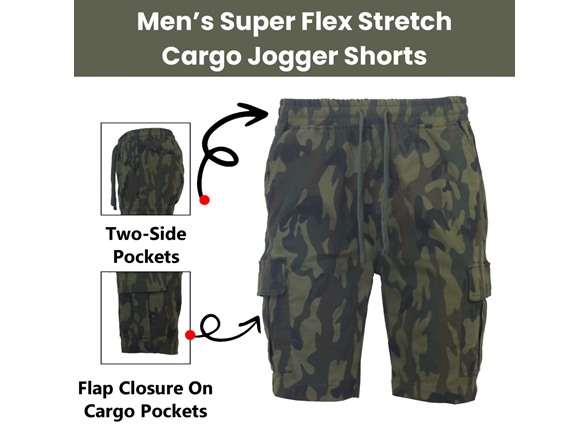 Mens Super Stretch Pull-On Cargo Shorts