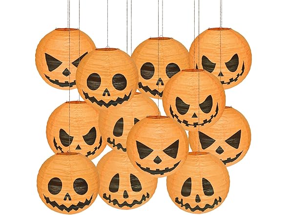 12 Count Halloween Jack-O-Lantern Paper Lanterns