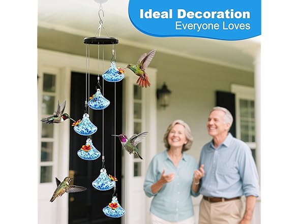 Grebilux Wind Chime Glass Hummingbird Feeder