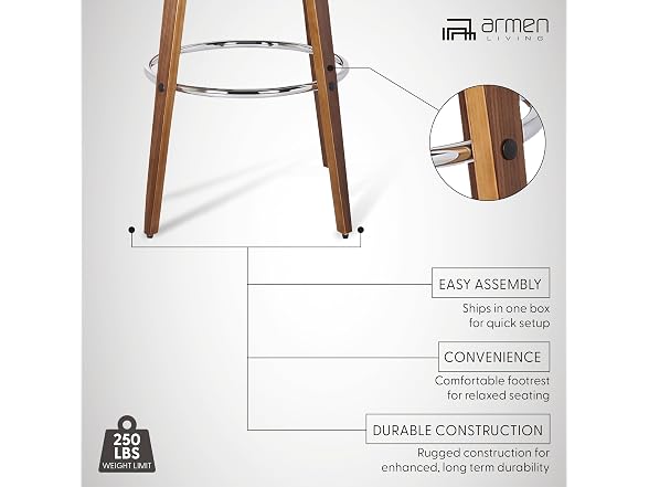 Armen Living Sonia 26" Counter Height Swivel Stool 2Pk - Gallery 9