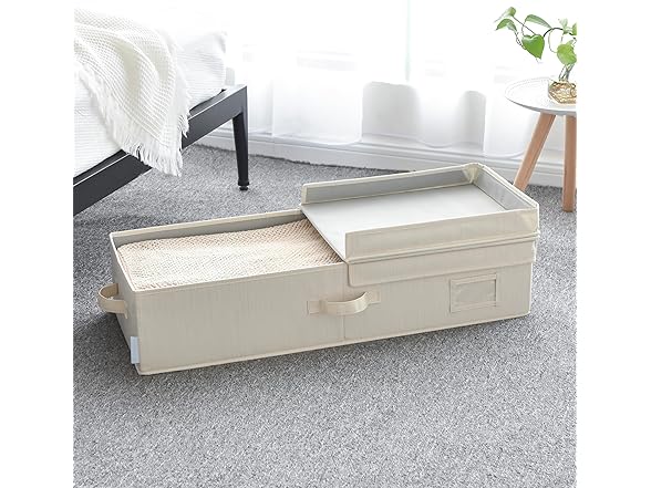 Sukkiri Homu Under Bed Fabric Zipper Blanket Storage Ivory White