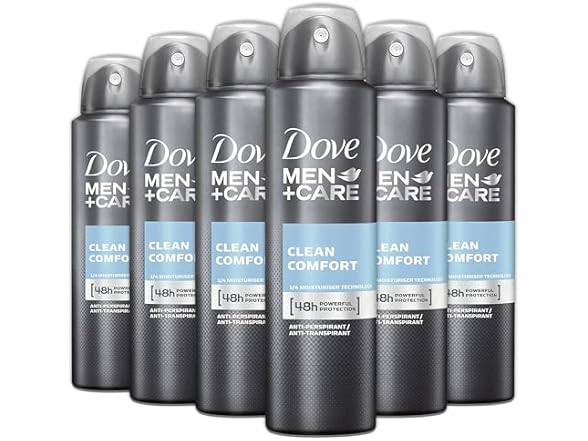 Dove Men + Care Deodorant Spray, 6 Pack