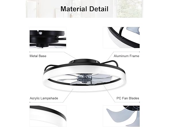 AQUBT 20" Modern Low Profile Ceiling Fan