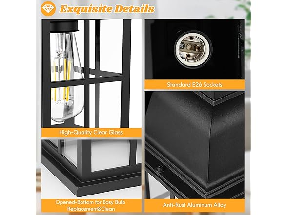 TOBUSA 2-Pack Outdoor Light Fixtures, 2-Pack, Black