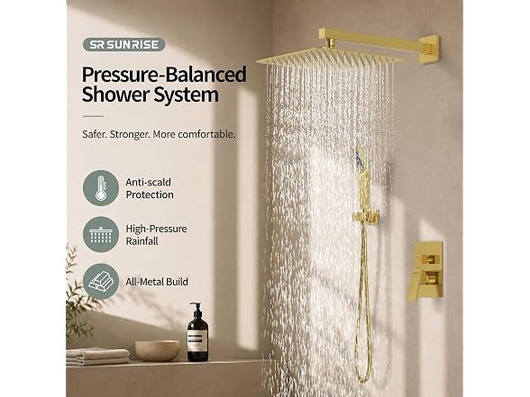 SR SUN RISE 12in Shower System Br Gold