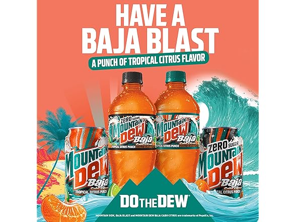 12PK Mountain Dew, Baja Cabo Citrus Zero Sugar