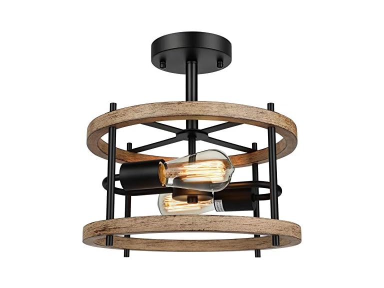 Lakumu KN0001 2-Light Retro Semi Flush Mount, Oak - Gallery 10