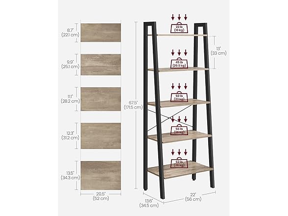 VASAGLE Ladder Shelf, 5-Tier Bookshelf