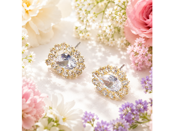 18K Gold Pear CZ Stud Earrings