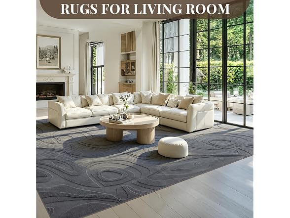 UKISS Grey Embossed Washable Rug 8'x10'