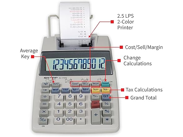Sharp EL-1750V Two-Color Printing Calculator 2 Lines/Sec 3" Black/Red (Open Box)