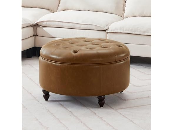 Immulize 30-Inch Round Storage Ottoman, Modern Button Circle (Open Box)