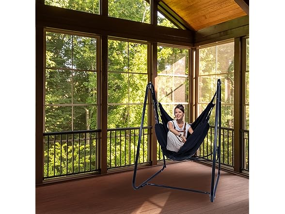Sunnydaze Patio Hammock Chair with Stand- Black