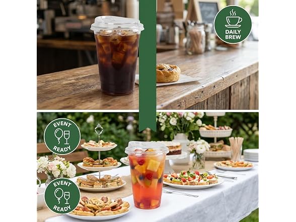 TLAPS 24 oz Clear PET Plastic Cups with Sip Lids 100 Sets 