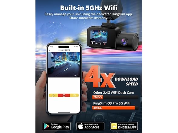 (NEW) Kingslim 3-Ch 5G Dash Cam with 64GB Card