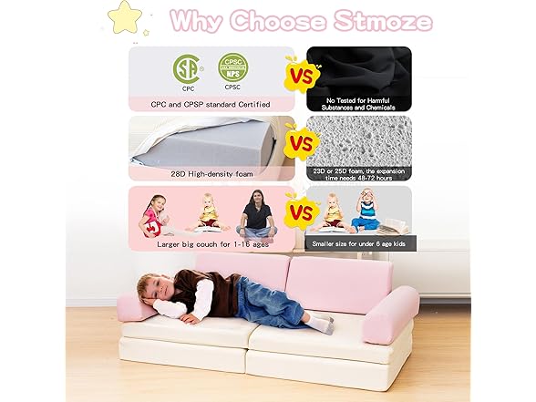 Stmoze Modular Kids Play Couch, 5 Second Quick Bounce High D (Open Box)