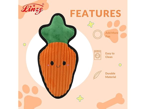 Linzy Plush Durable Carrot Crinkle Pet Toy