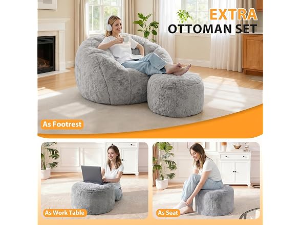 Shell-Shaped Bean Bag Couch w/Ottoman