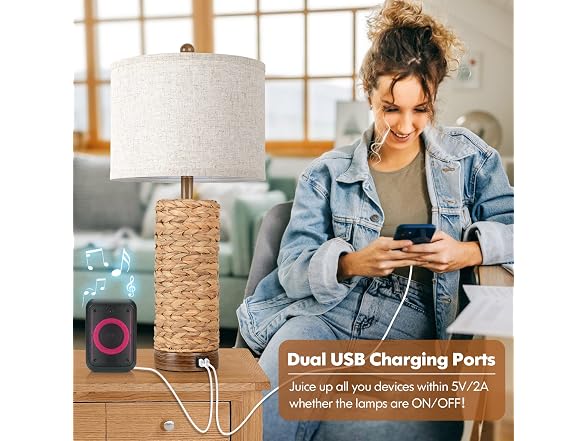 TOBUSA 27Inch Tall Rattan Table Lamps Set of 2