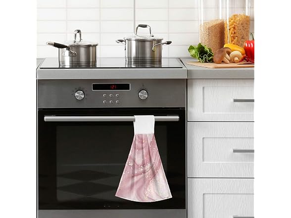 Hand Towel Pink Marble Golden Hanging Tie Towels - 2PK