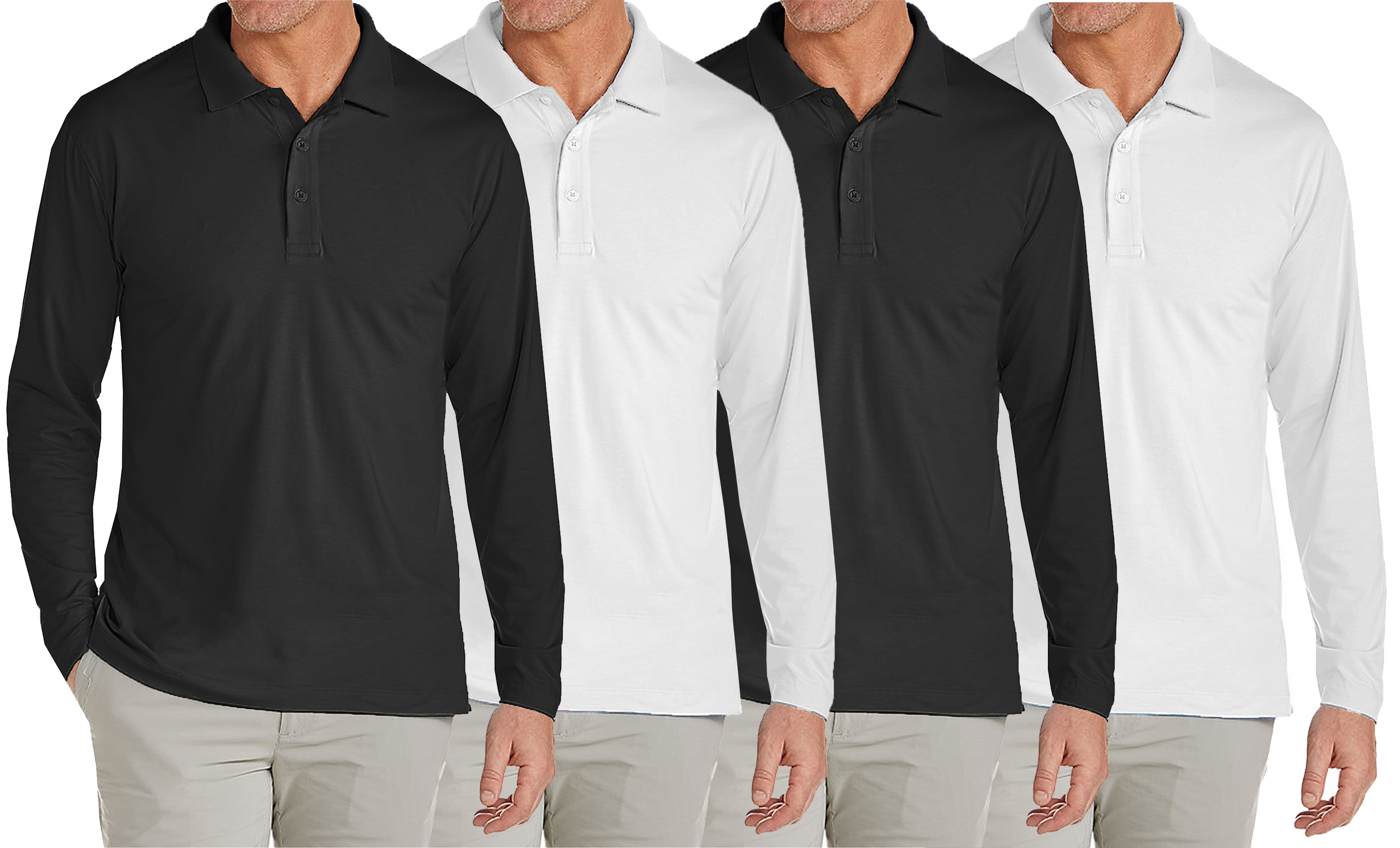 3 or 4-Pk Mens Long Sleeve Pique Polo Shirt - Gallery 18