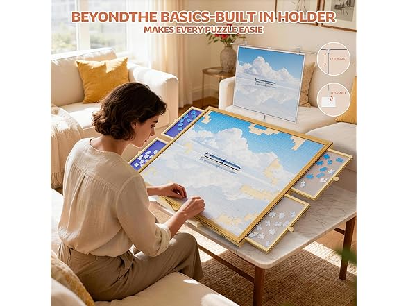 1500 Pcs Portable Jigsaw Puzzle Board with 4 Drawers and Cover, Adjustable Puzzle Table, Frame for Wall Art Display 33.3"x24.2" (Open Box)