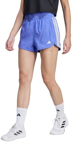 adidas Women's Pacer Training 3-Stripes Woven High-Rise Shorts, Semi Cobalt Blue/White