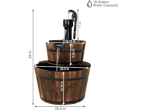 Sunnydaze 2-Tier Wood Barrel Water Fountain - 34-Inch