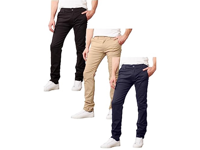 3-Pack Men's Slim Fitting Super Flex Stretch Chino Pants (Sizes, 30-42)