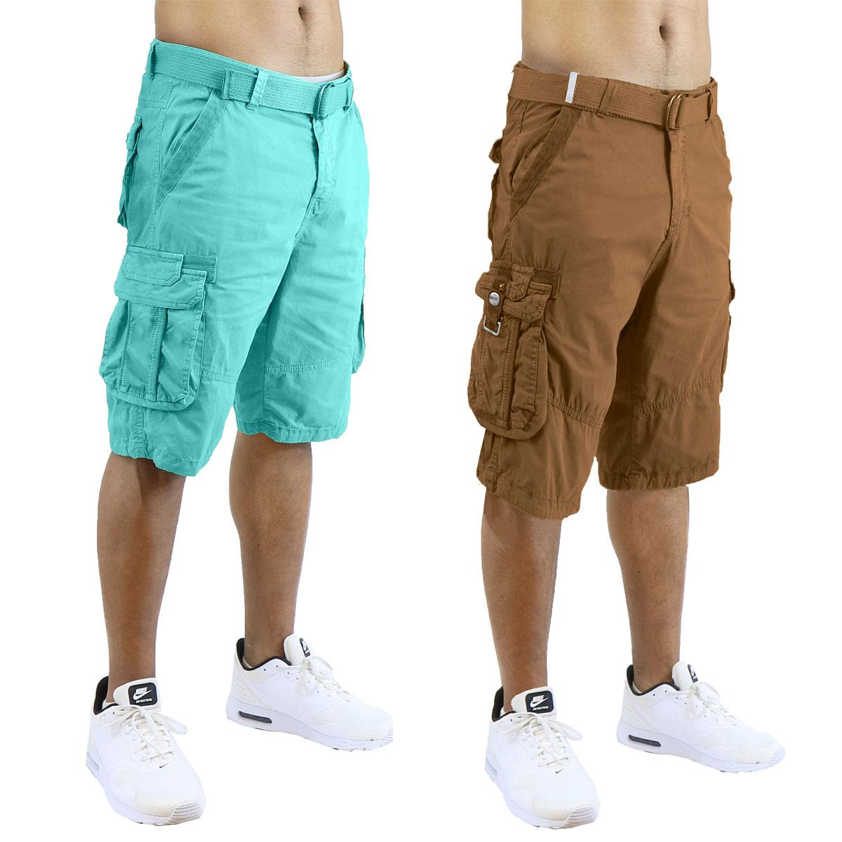 2Pk Mens Belted Cargo Utility Shorts - Gallery 21