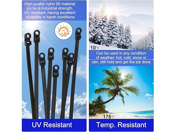 120Pcs 12" Zip Ties w/Screw Holes Blk