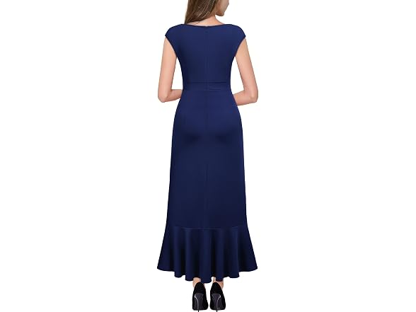 Miusol Women (XL) Elegant V Neck Dress Navy Blue