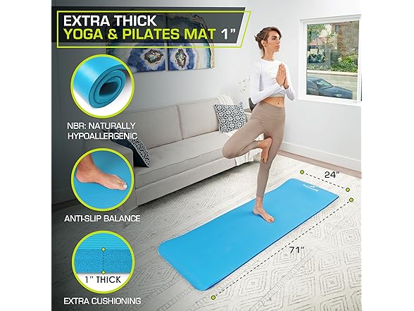 ProsourceFit Pilates Mat 1" (25mm), 71in Long
