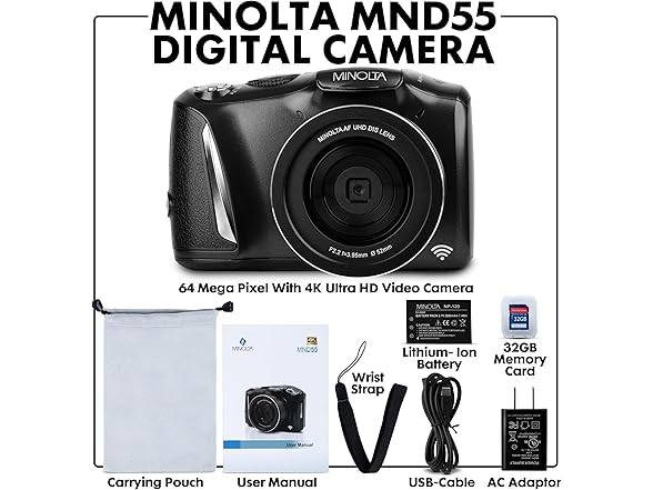 Minolta 64MP Digital Camera 4K Ultra HD Video at 60FPS