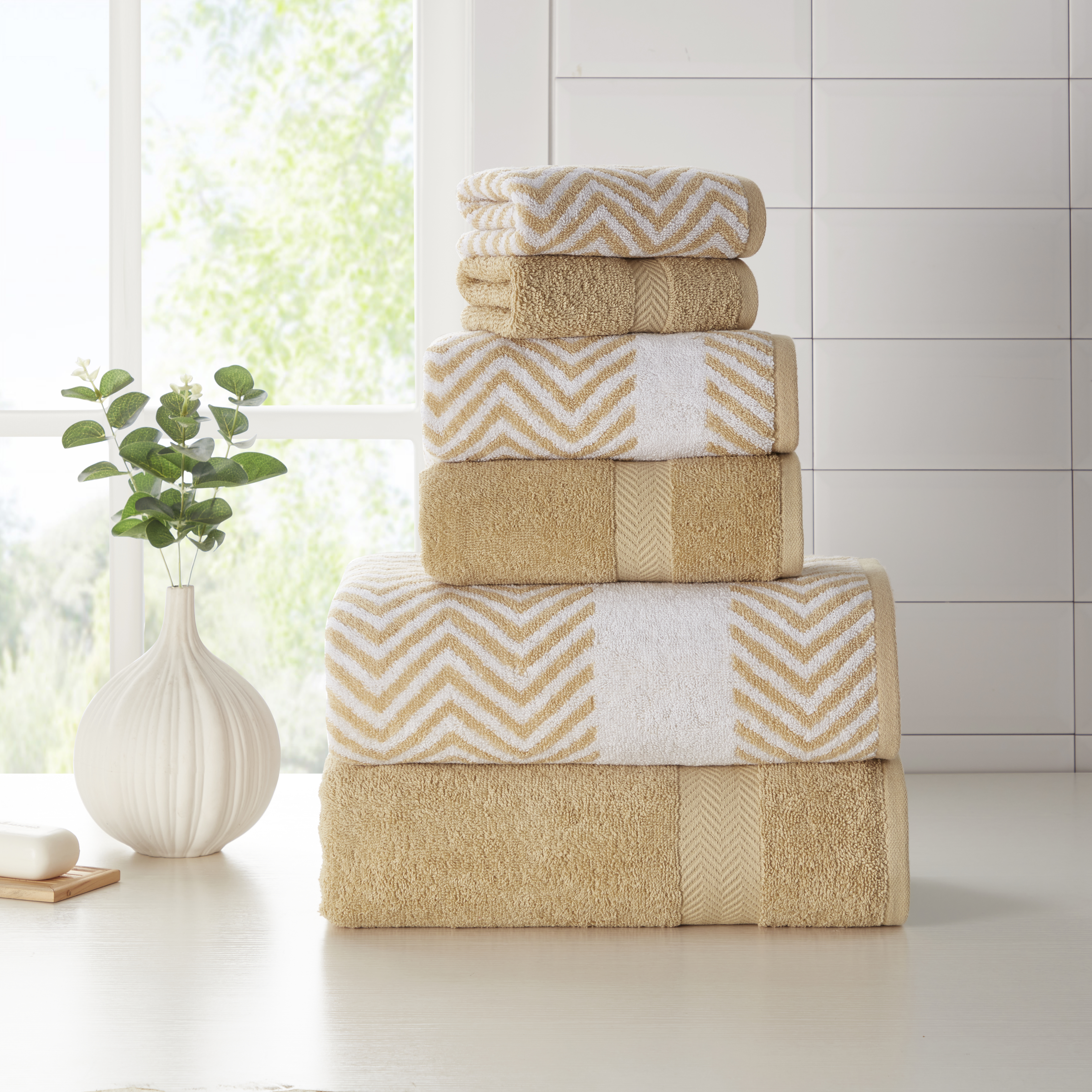 6 Piece Chevron Jacquard Towel Set - Gallery 17