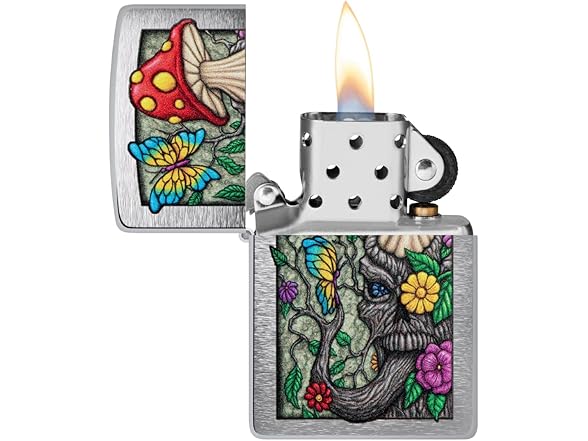 Zippo Outdoor Lighter, Freaky Nature Brushed Chrome